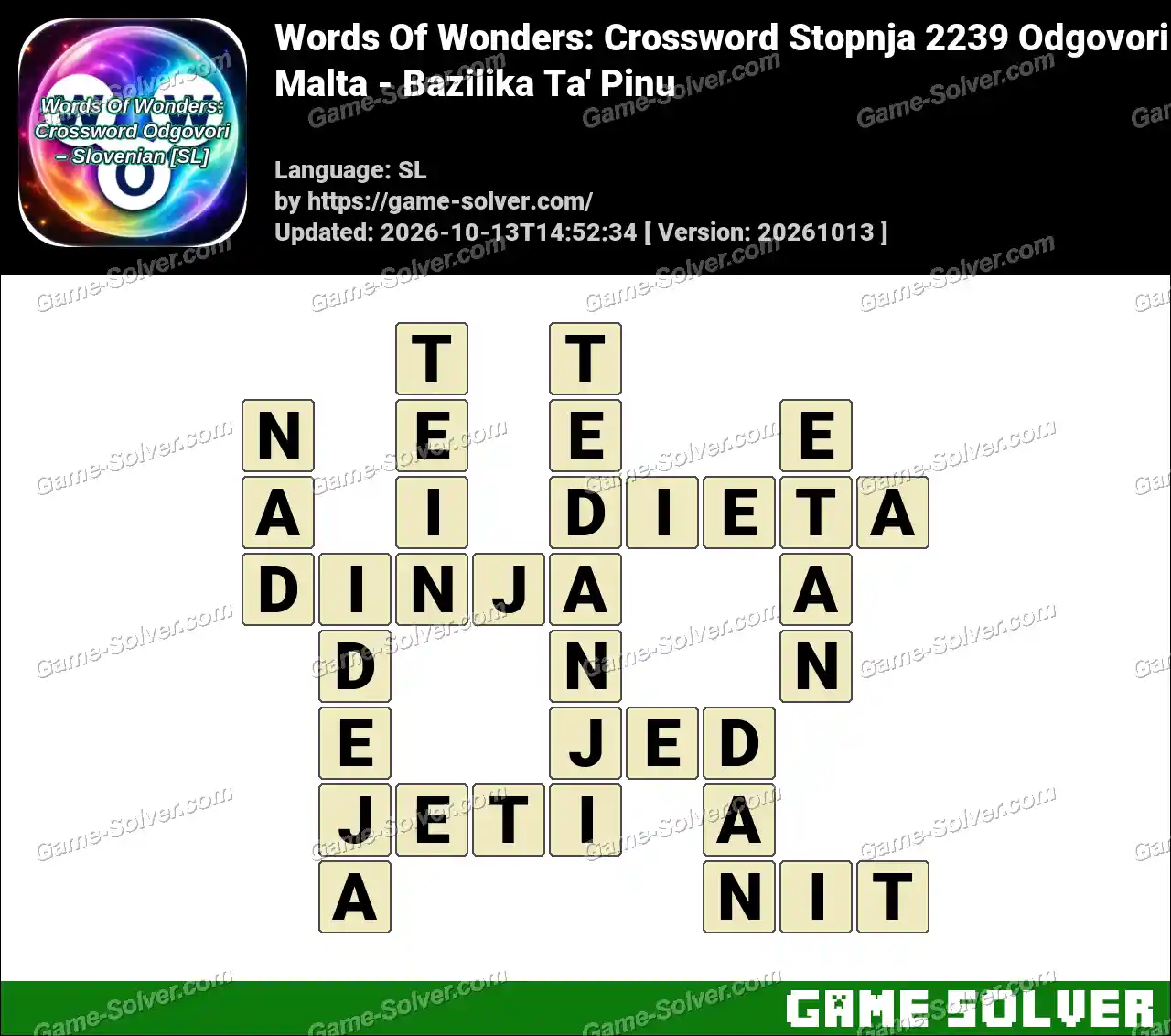 Words Of Wonders: Crossword Stopnja 2239 Odgovori – Malta – Bazilika Ta’ Pinu
